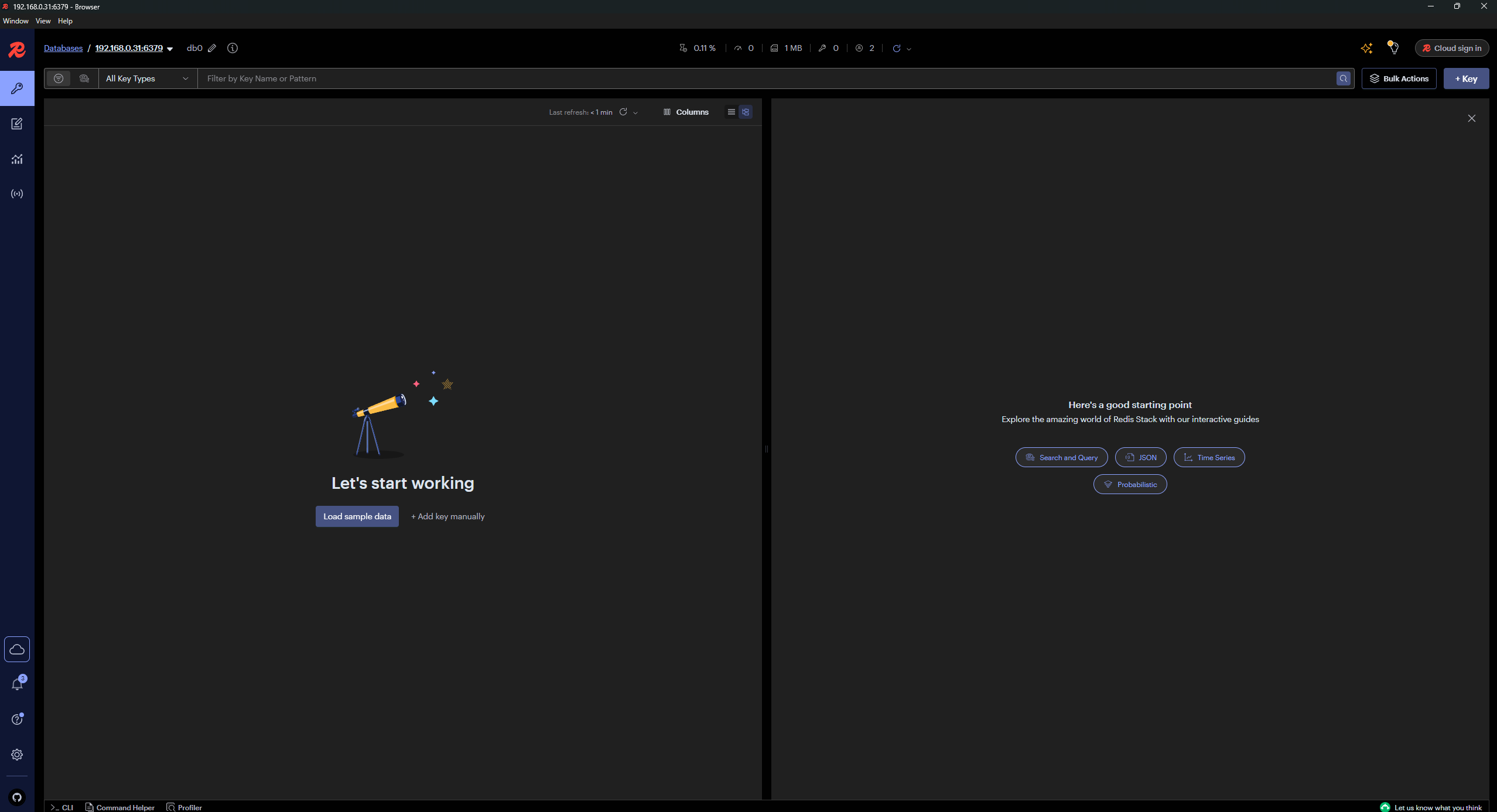 Navegador de datos de Redis Insight