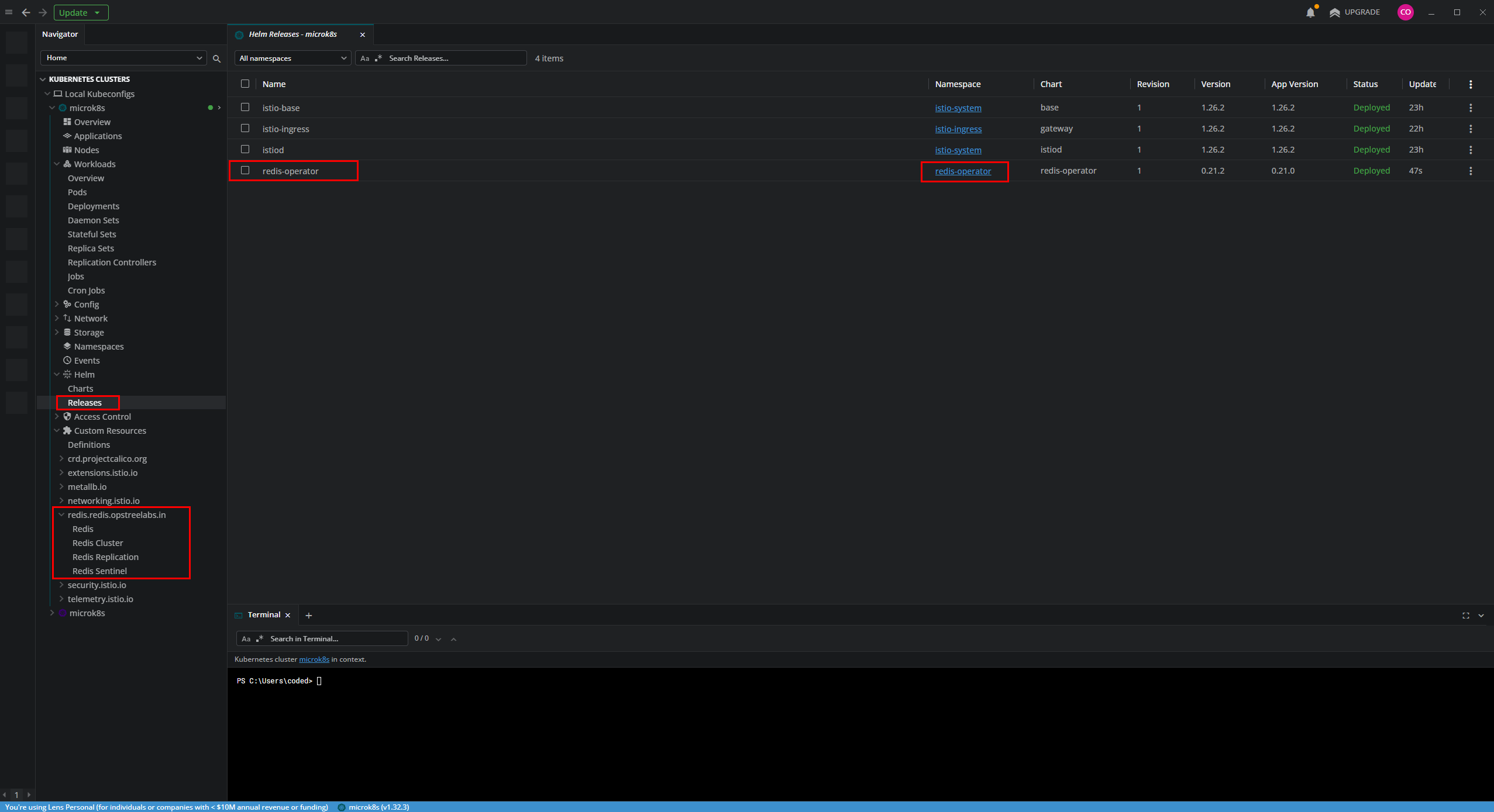 Verificando la release del Operator en Lens