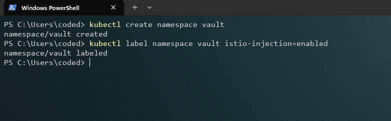Creando y etiquetando el namespace para Vault