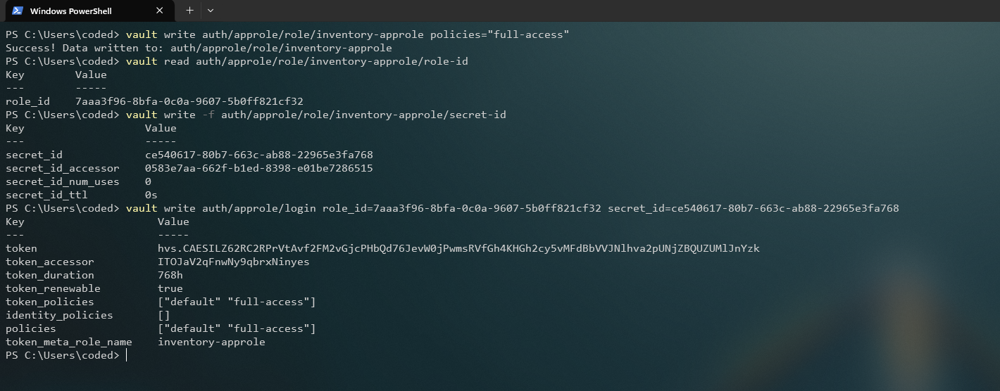 Probando el inicio de sesión con RoleID y SecretID