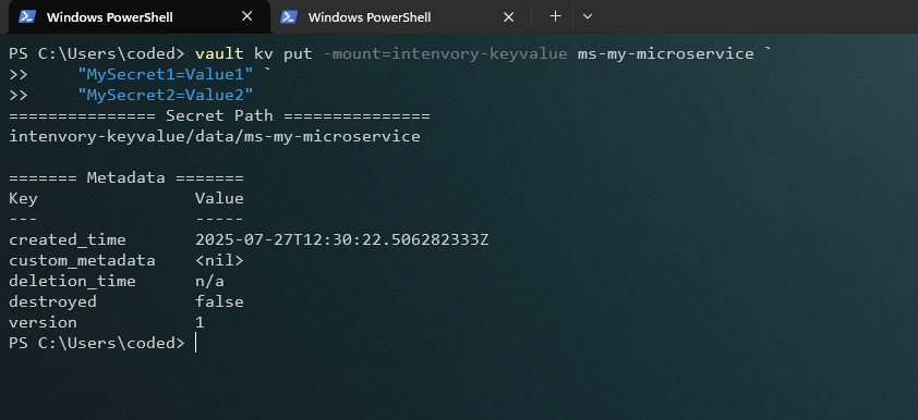 Creando un secreto de ejemplo con la CLI de Vault