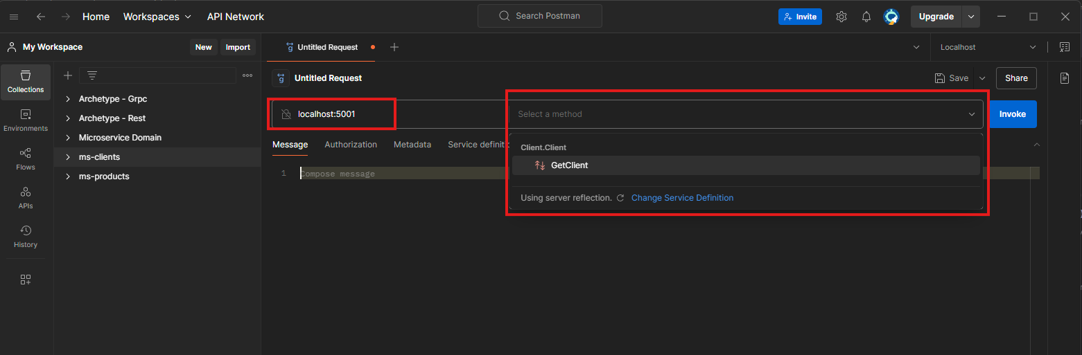 Postman UI gRPC config