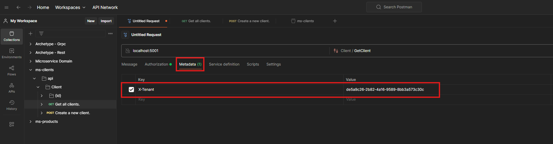 Postman UI gRPC Response
